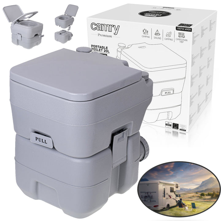 Portable Toilet Bucket 20L Travel Lid Flush Water Tank Camping Festival 115kg WC