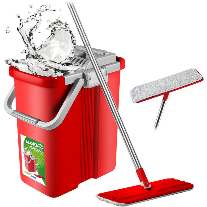 Flat Mop and 2-in-1 Bucket 8L Mop Set, Floor Mop, Mop, Cleaning System, Cleaner (Flat Mop and Bucket Set + 3 Replacement Heads)