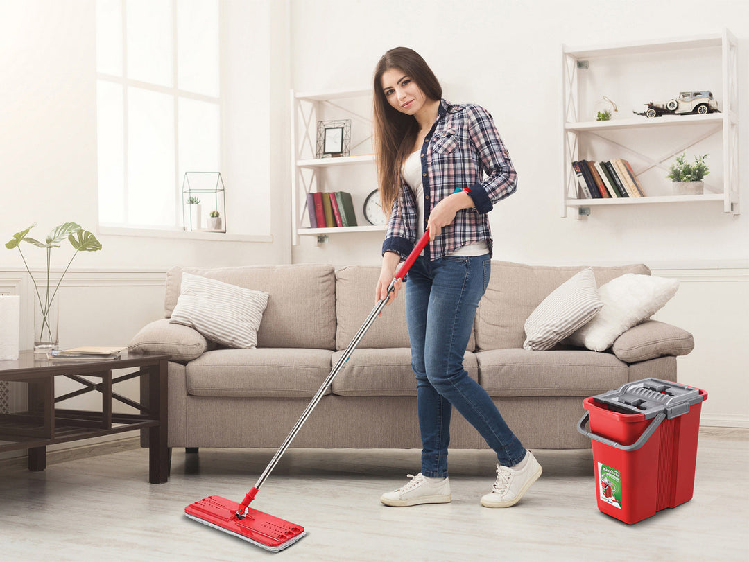 Flat Mop and 2-in-1 Bucket 8L Mop Set, Floor Mop, Mop, Cleaning System, Cleaner (Flat Mop and Bucket Set + 3 Replacement Heads)