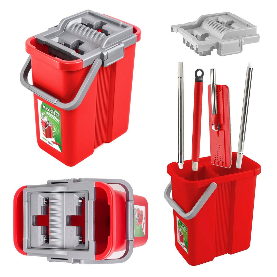 Flat Mop and 2-in-1 Bucket 8L Mop Set, Floor Mop, Mop, Cleaning System, Cleaner (Flat Mop and Bucket Set + 3 Replacement Heads)
