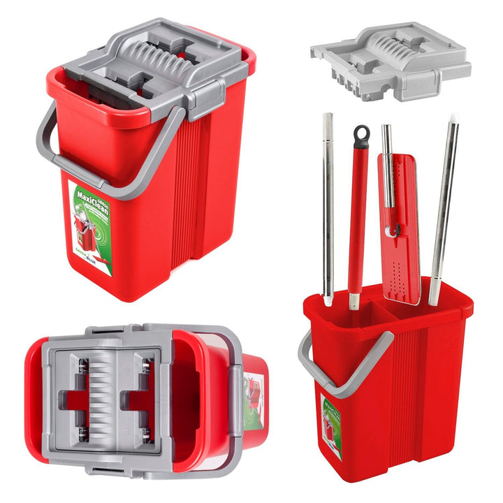 Flat Mop and 2-in-1 Bucket 8L Mop Set, Floor Mop, Mop, Cleaning System, Cleaner (Flat Mop and Bucket Set + 3 Replacement Heads)
