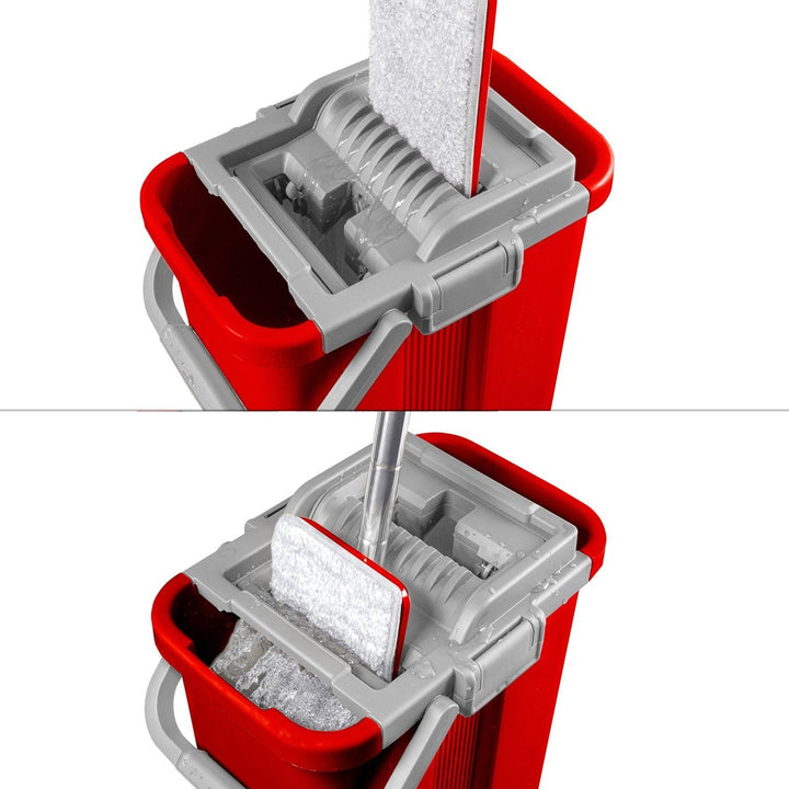 Flat Mop and 2-in-1 Bucket 8L Mop Set, Floor Mop, Mop, Cleaning System, Cleaner (Flat Mop and Bucket Set + 3 Replacement Heads)