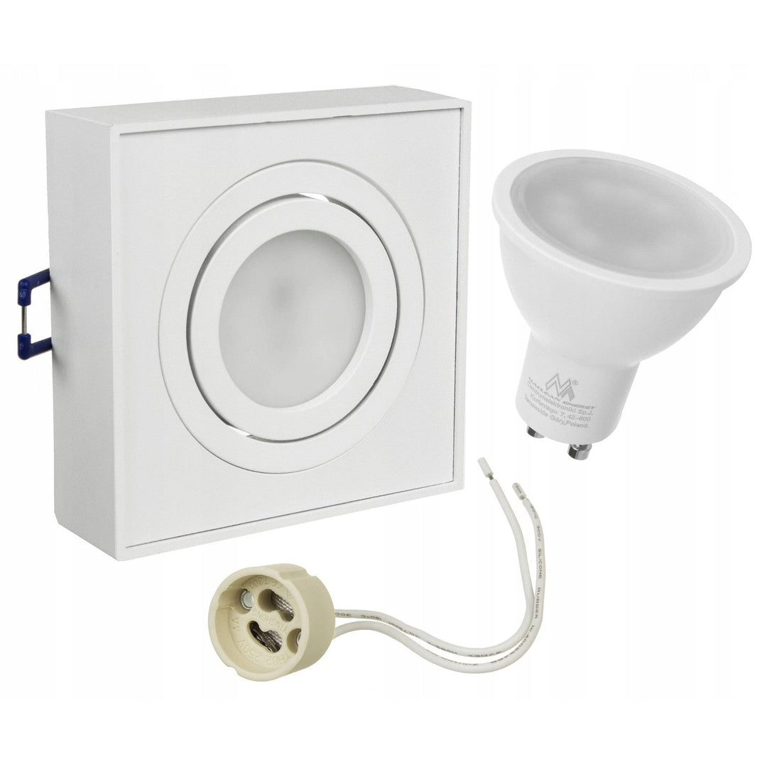 Maclean MCE464W LED Recessed Spotlight Ceiling Light 7W 560 Lumens 3000K Warm White GU10 Recessed Frame IP20 (Square Including Bulb, White)
