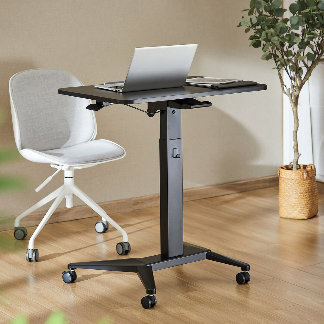 Maclean MC-453 B Mobile Laptop Desk with Pneumatic Height Adjustment, Laptop Table with Wheels, 80 x 52 cm, Max. 8 kg, Height Adjustable Max. 109 cm (Black)