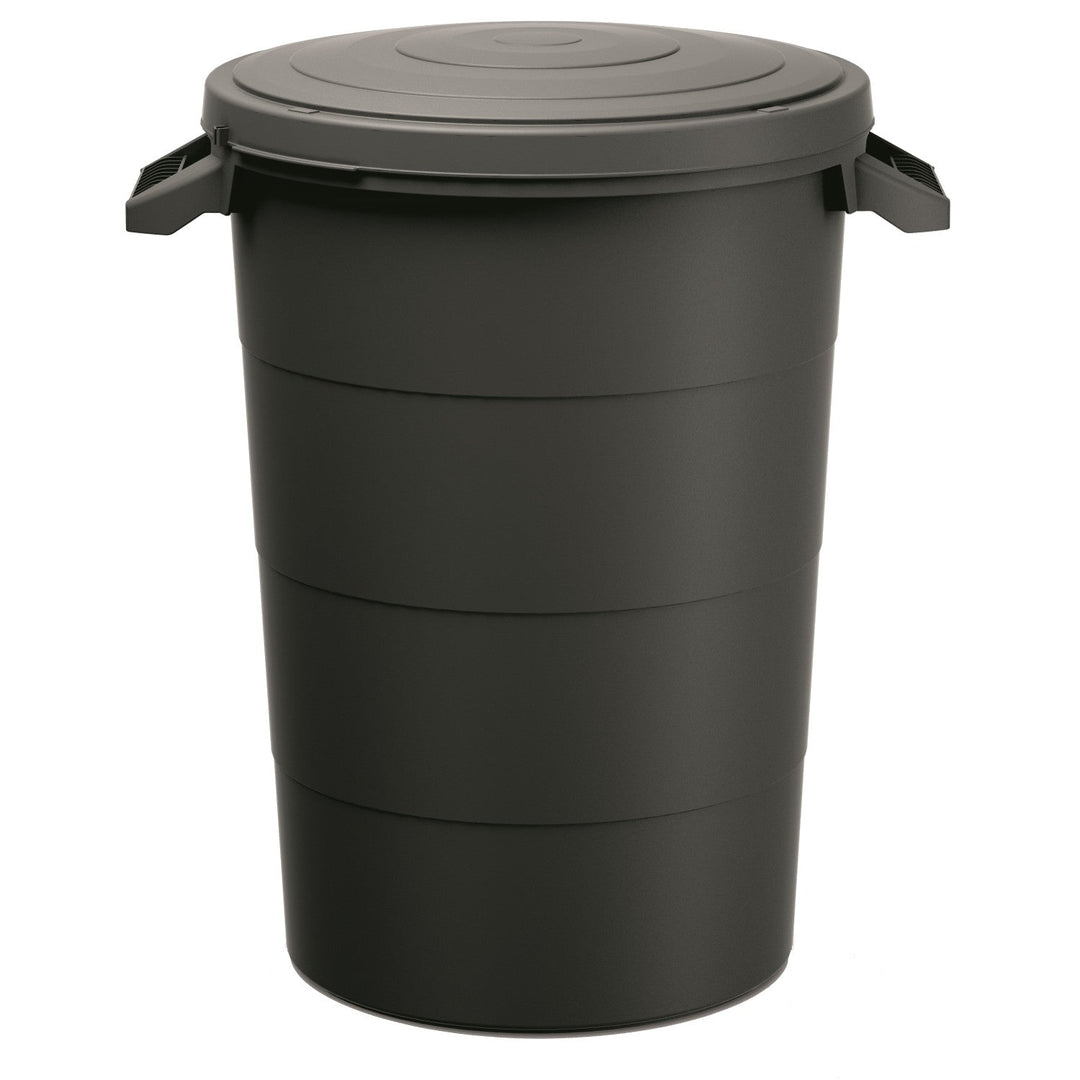 Keden SMOOTH Litter Waste Bin Bucket 80L Outdoor with Lid Handles Black Recycling Compost Garbage Can