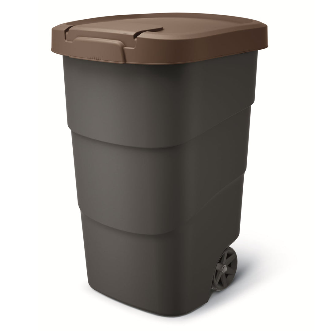Wheeler 95L Wheelie Bin Trash Can With Wheels And Lid Large Universal Garbage Trash Outdoor Plastic Anthracite and Brown