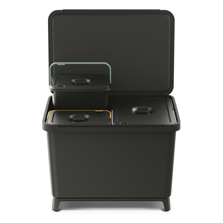 Keden Systema NKS60W3 Sorting Waste Bin 2x 10L + 23L Compartment Set Recycling Segregation Free Standing Wall Mountable Lidded Black