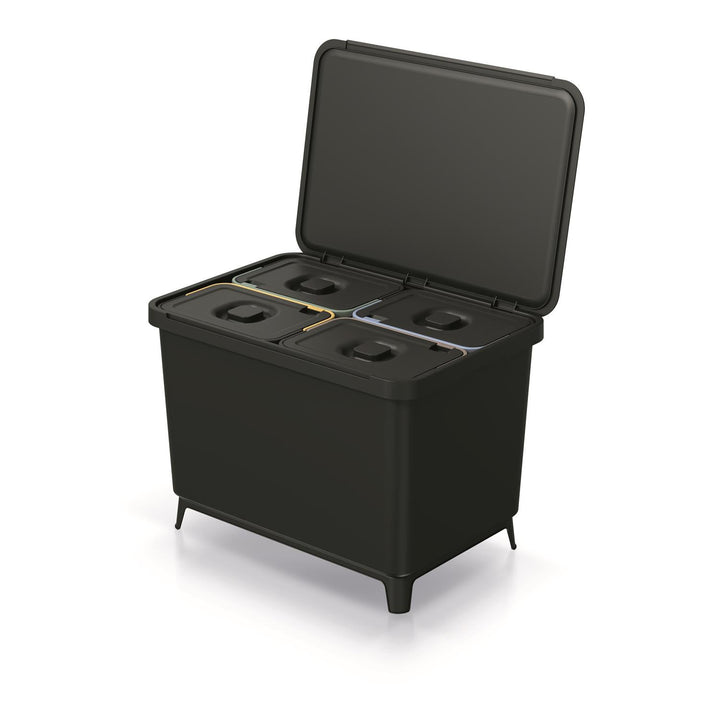 Keden Systema NKS60W4-427C Sorting Recycling Bin with 4x 10L Compartments Segregation Dustbin Trash Can with Lidded Bins - Black