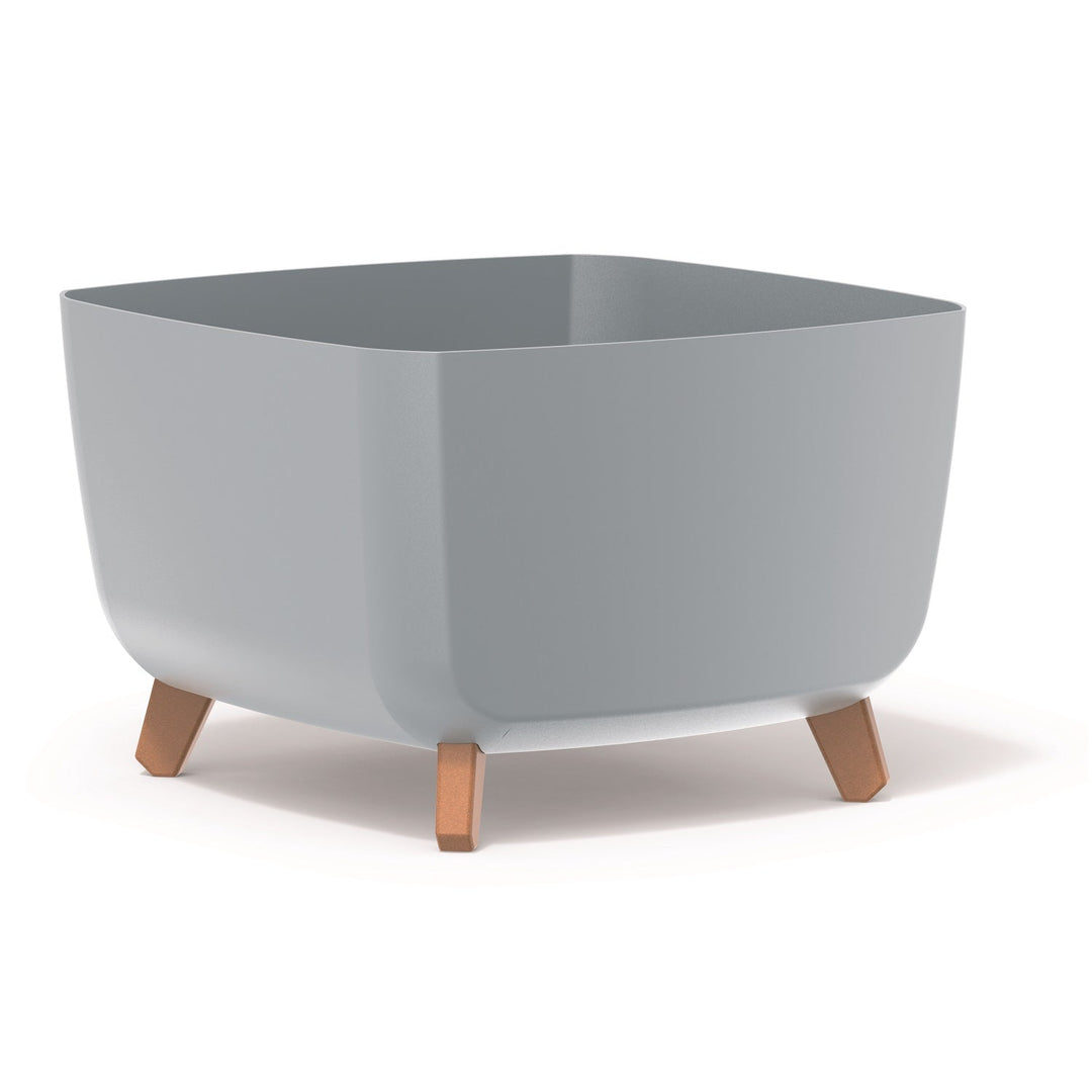 Prosperplast Gracia Low Square Flower Pot Planter with Removable Legs Liner Indoor Outdoor Plastic UV-Resistant 39x39 cm Light Grey