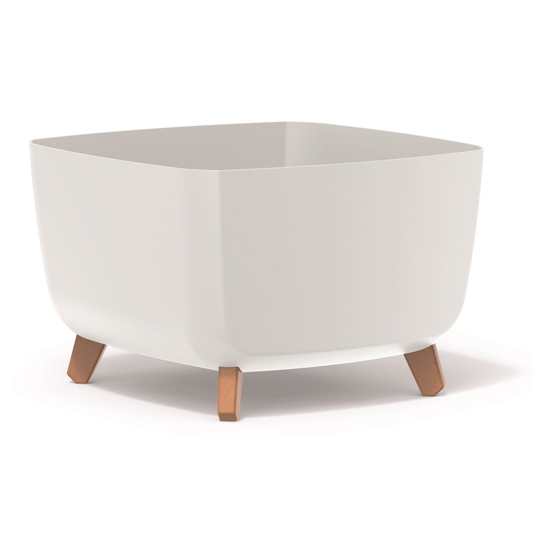 Prosperplast Gracia Low Square Flower Pot Planter with Removable Legs Liner Indoor Outdoor Plastic UV-Resistant 39x39 cm White
