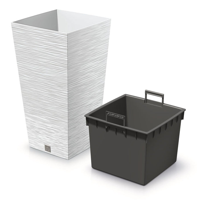Prosperplast DFSH240-S449 Tall Planter Flower Pot with Insert 19L White Colour 24x24x45cm Indoor Outdoor Garden Home Patio Balcony Weatherproof