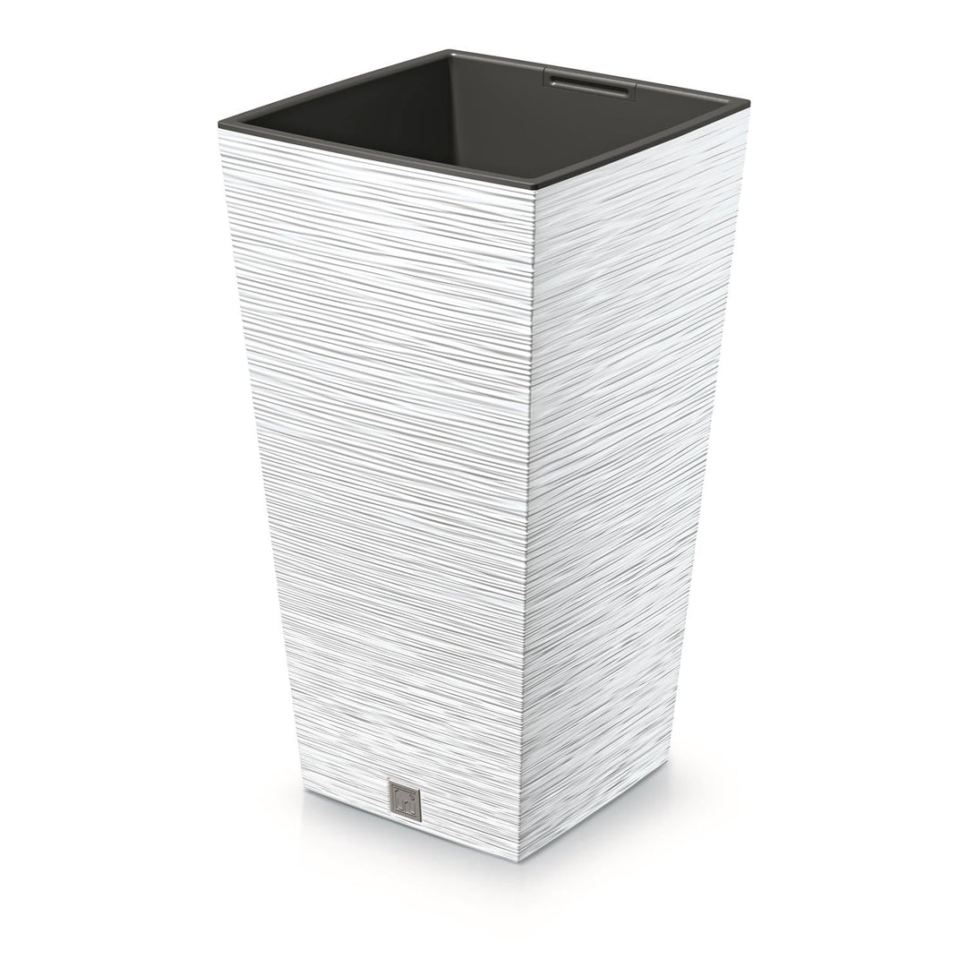 Prosperplast DFSH240-S449 Tall Planter Flower Pot with Insert 19L White Colour 24x24x45cm Indoor Outdoor Garden Home Patio Balcony Weatherproof