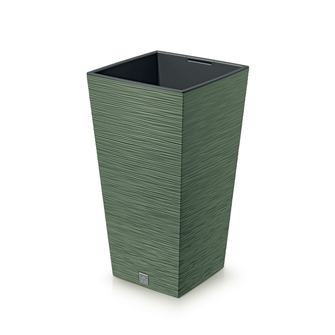 Prosperplast Furu Square flower pot with insert DFSH300-5615C - earthy green color