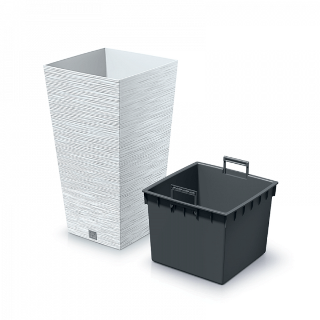 Prosperplast Furu Square flower pot with insert DFSH350-S449 - white color