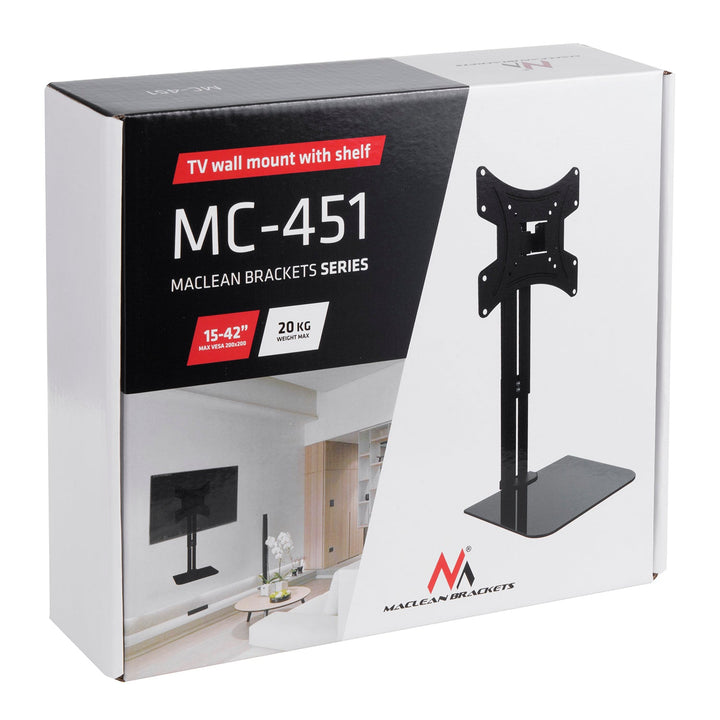 Wall mount for TV with Maclean shelf, max. 20 kg, max. VESA 200x200, for TVs 15-42", MC-451