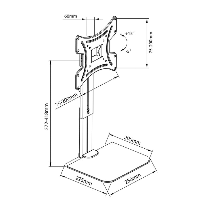 Wall mount for TV with Maclean shelf, max. 20 kg, max. VESA 200x200, for TVs 15-42", MC-451