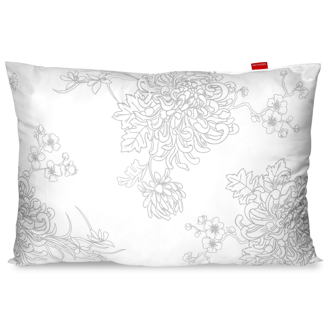 Medicline Pillow 80x80cm Microfibre Cover Floral Pattern 60-80 g/m2 Silicone Filling Hypoallergenic Washable 31.5x31.5 inch