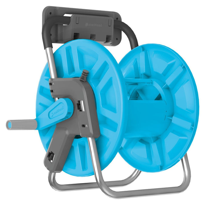 Cellfast ALUPLUS Garden Hose Stand with Wall Mount Rubber Handle Corrosion Resistant Convenient Transport Fits 45m 1/2' Hose