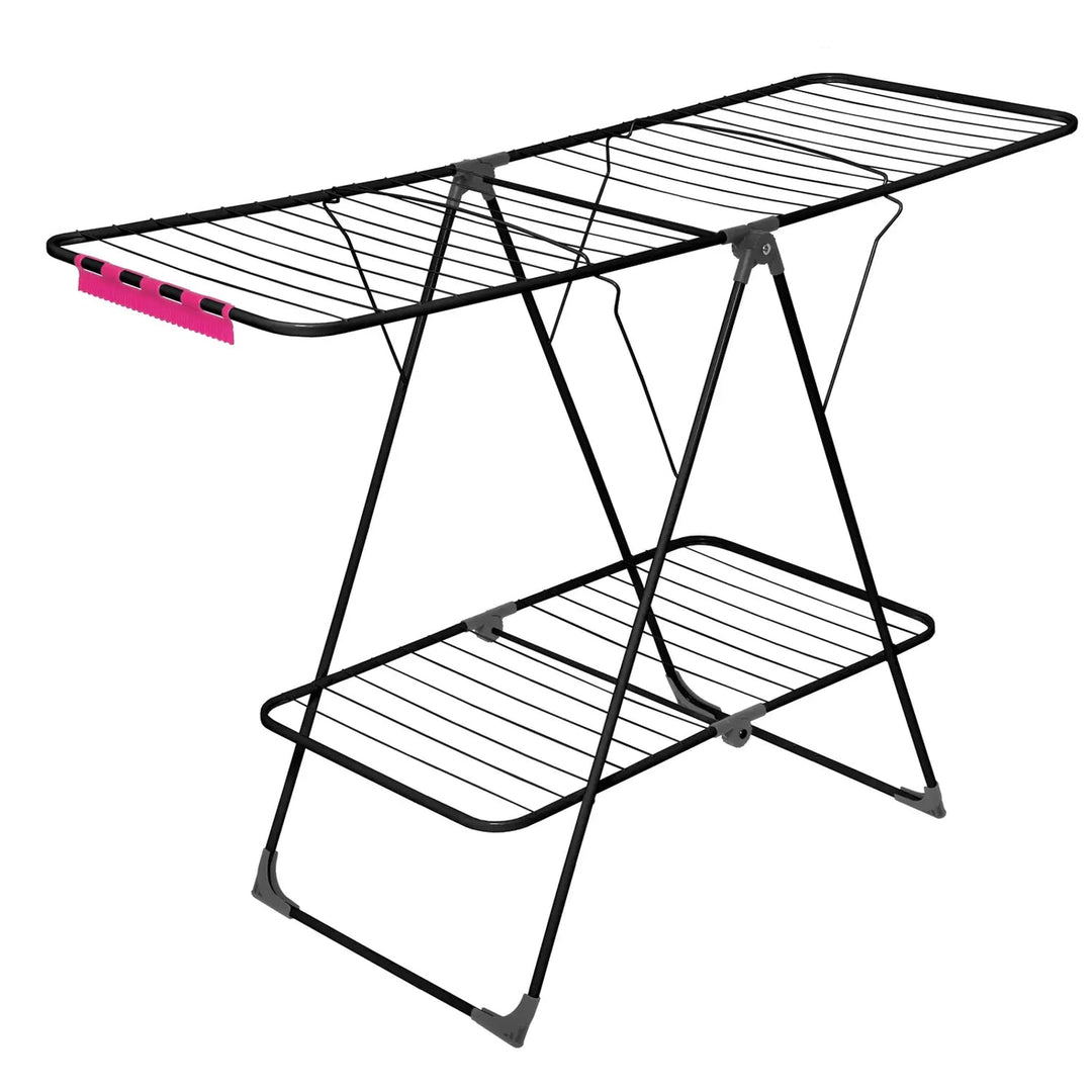 Velkea A300 2-Level Clothes Airer 28m Drying Area Black Foldable 28kg Indoor Outdoor Steel