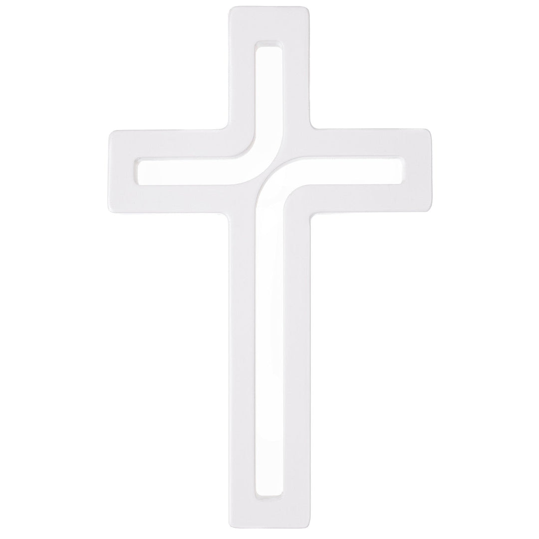Wooden Hanging Cross Modern White 18x12x1.5 cm Beech Wood Natural Elegan Gift Christening Wedding Communion