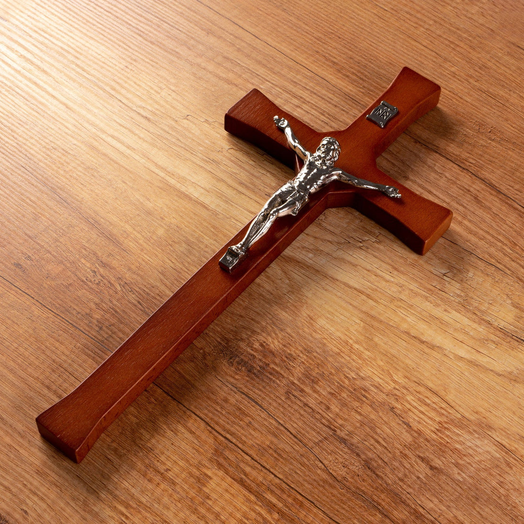 Wall Hanging Cross Christian Beech Wood Jesus Crucifix Passion Prayer 30x14x1.8cm