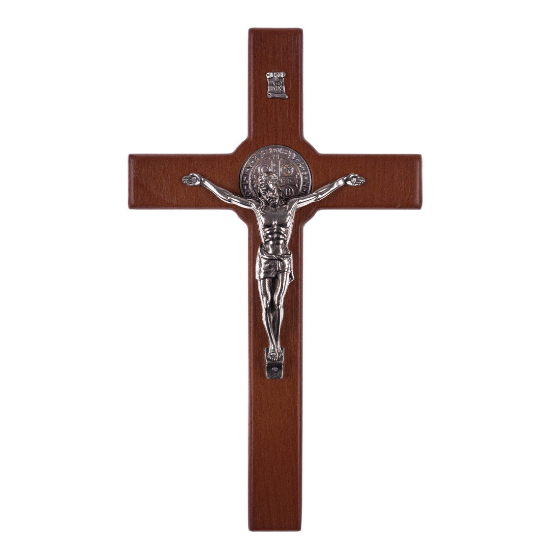 St Benedict's Hanging Cross Natural Beech Wood 18x10cm Decorative with Jesus Gift Idea Wedding Christening Comunion