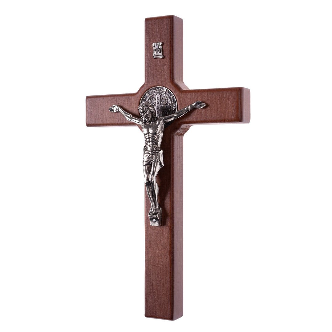 St Benedict's Hanging Cross Natural Beech Wood 18x10cm Decorative with Jesus Gift Idea Wedding Christening Comunion