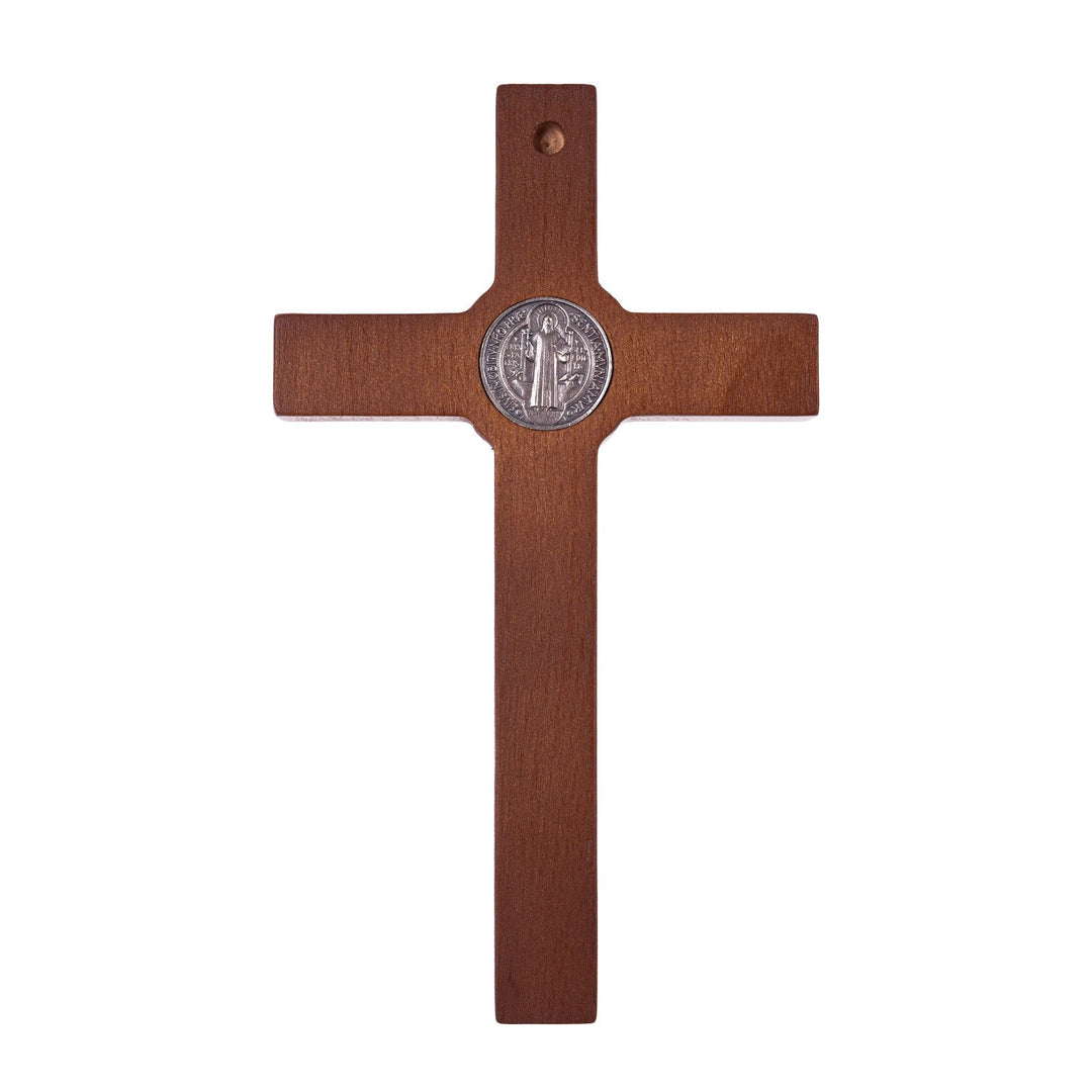 St Benedict's Hanging Cross Natural Beech Wood 18x10cm Decorative with Jesus Gift Idea Wedding Christening Comunion