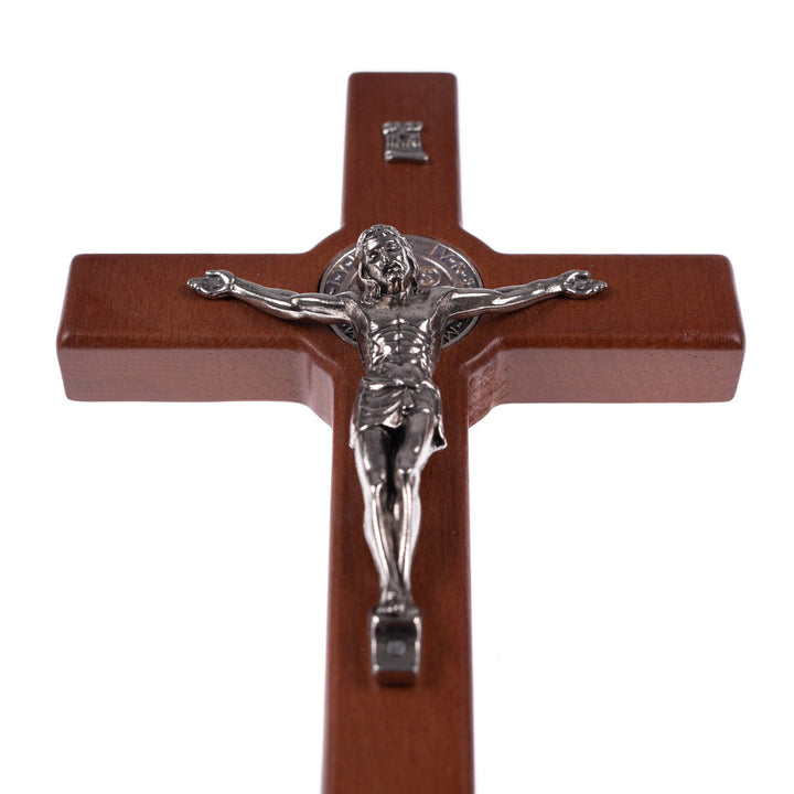 St Benedict's Hanging Cross Natural Beech Wood 18x10cm Decorative with Jesus Gift Idea Wedding Christening Comunion