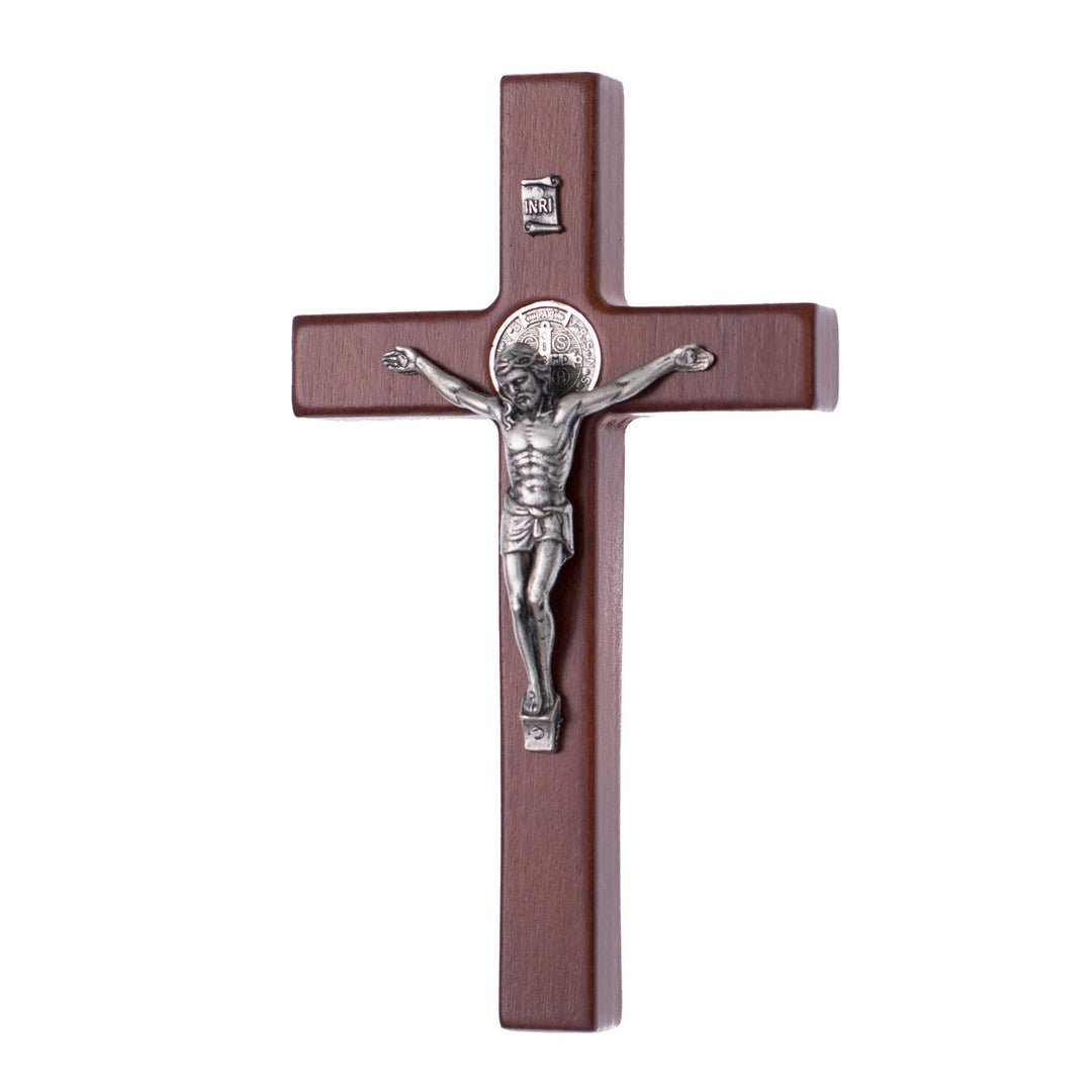 St Benedict's Hanging Cross Natural Beech Wood 18x10cm Decorative with Jesus Gift Idea Wedding Christening Comunion