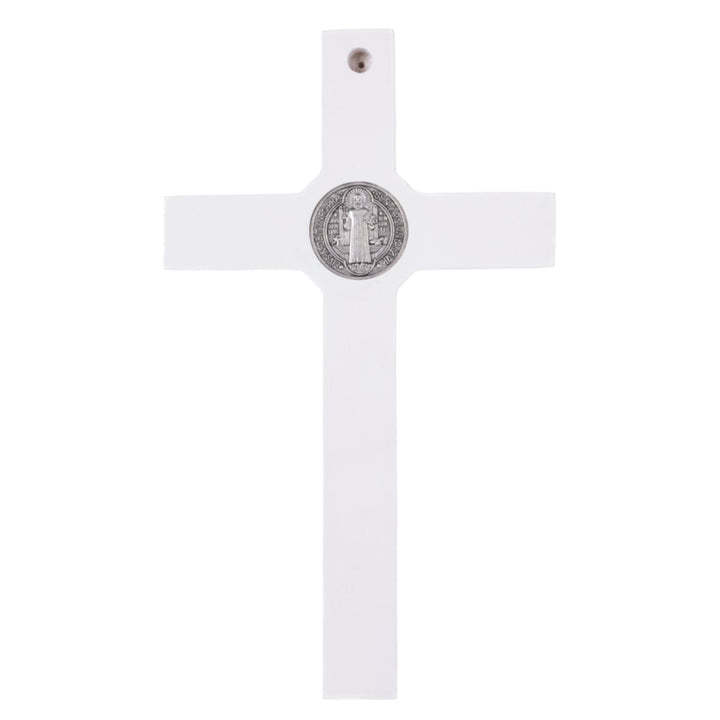 Wooden St. Benedict's cross hanging with a pasque white 18x10x1,8cm.