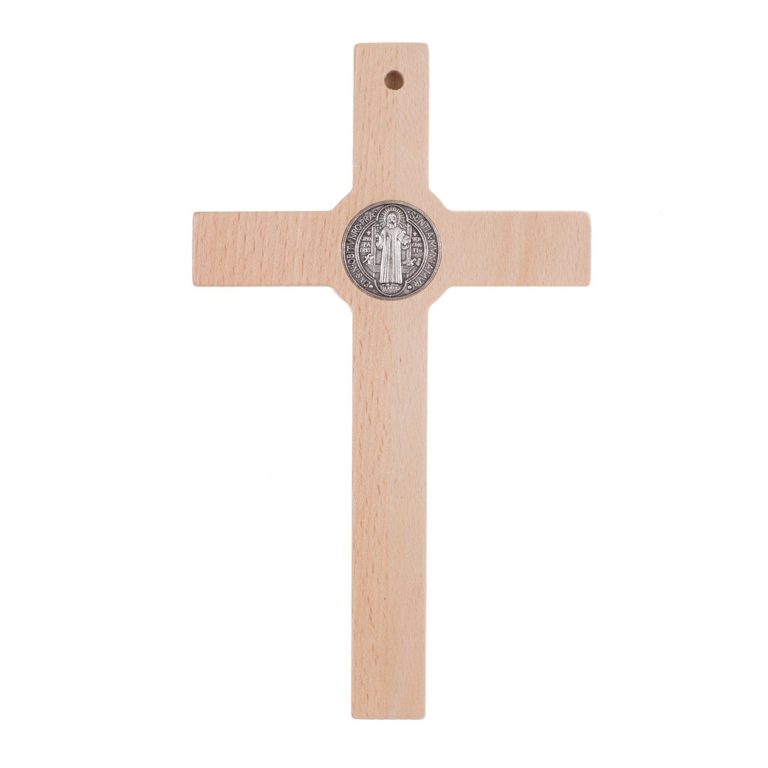 Wooden St. Benedict's cross hanging with a pasque natural 22x12x1.8cm.