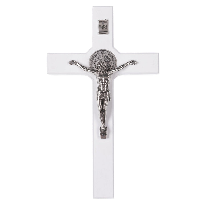 Wooden St. Benedict's cross hanging with a pasque white 22x12x1,8cm.