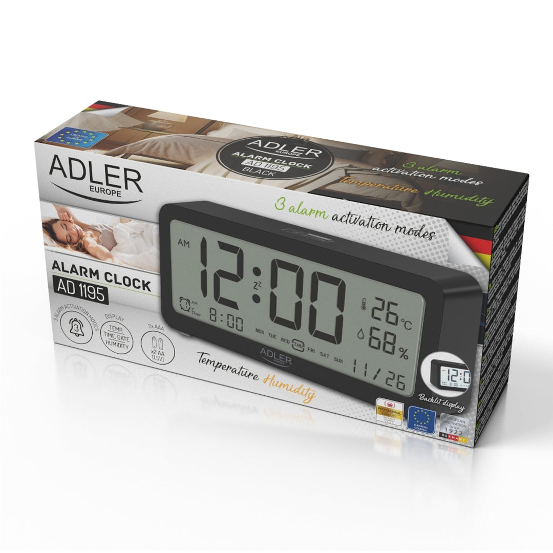 Adler battery alarm clock, black, AD1195b backlit display