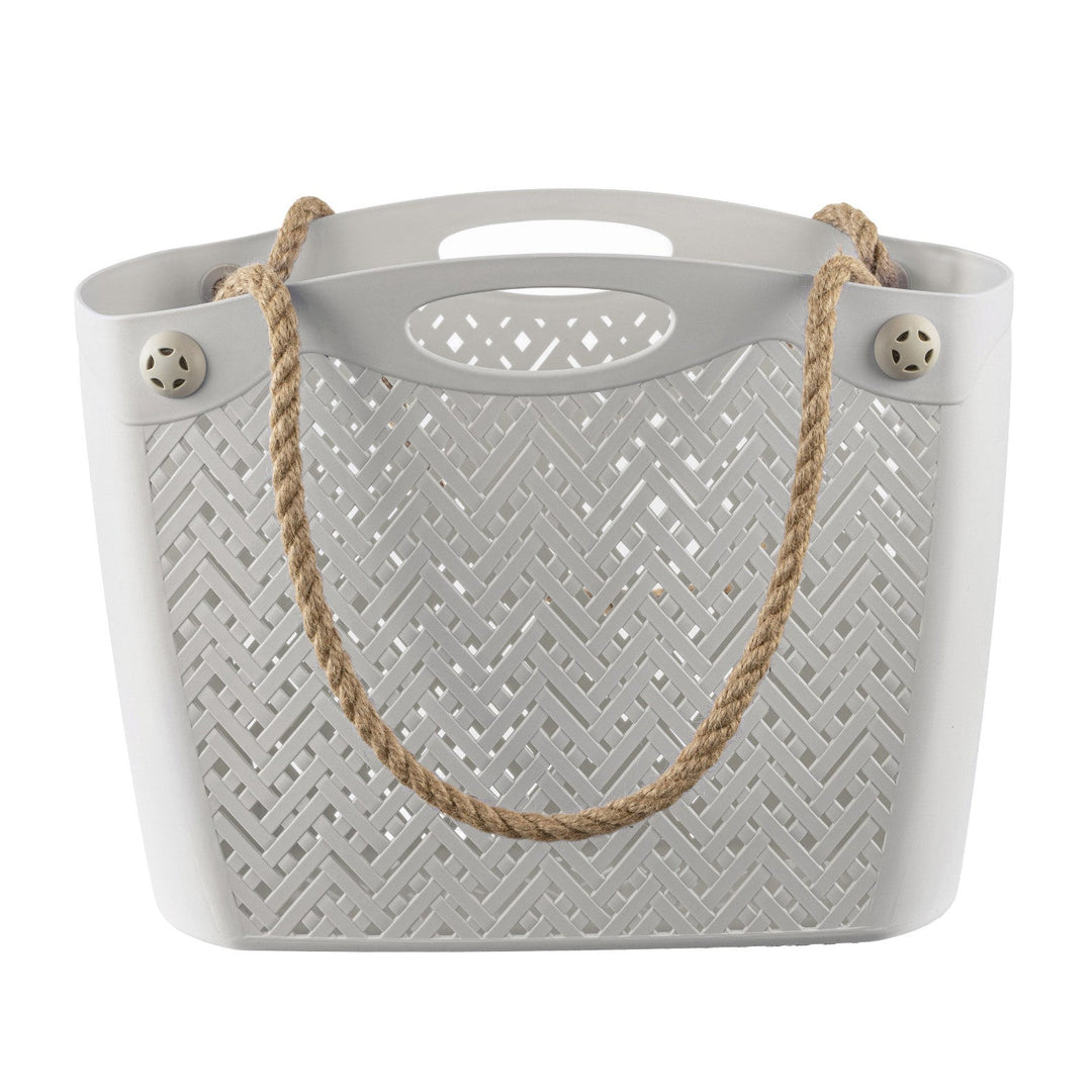BranQ 1801 Shopping Bag with Comfortable Rope Handles Boho White Openwork Beach Shopping Travel