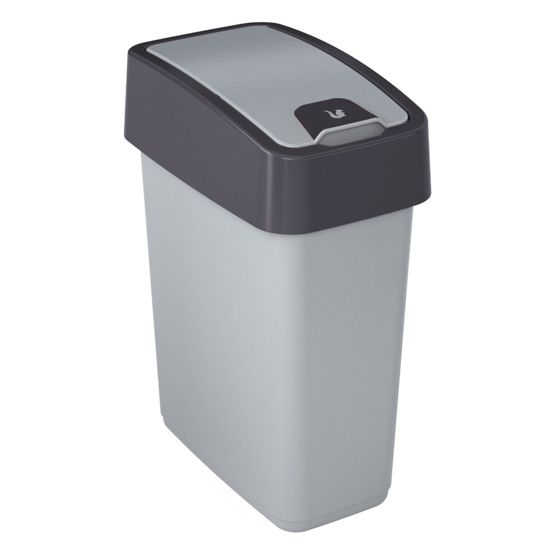 Keeeper Magne 10L Waste Dust Bin with Lift & Flip Push Lid Silver Grey Sturdy Plastic