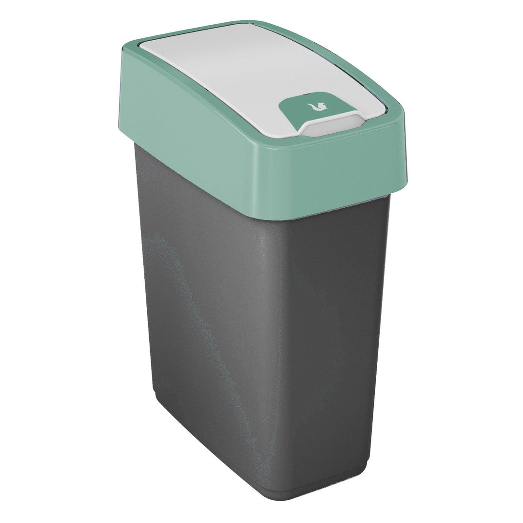 Keeeper Magne 10L Waste Dust Bin with Lift & Flip Push Lid Grey Green Sturdy Plastic