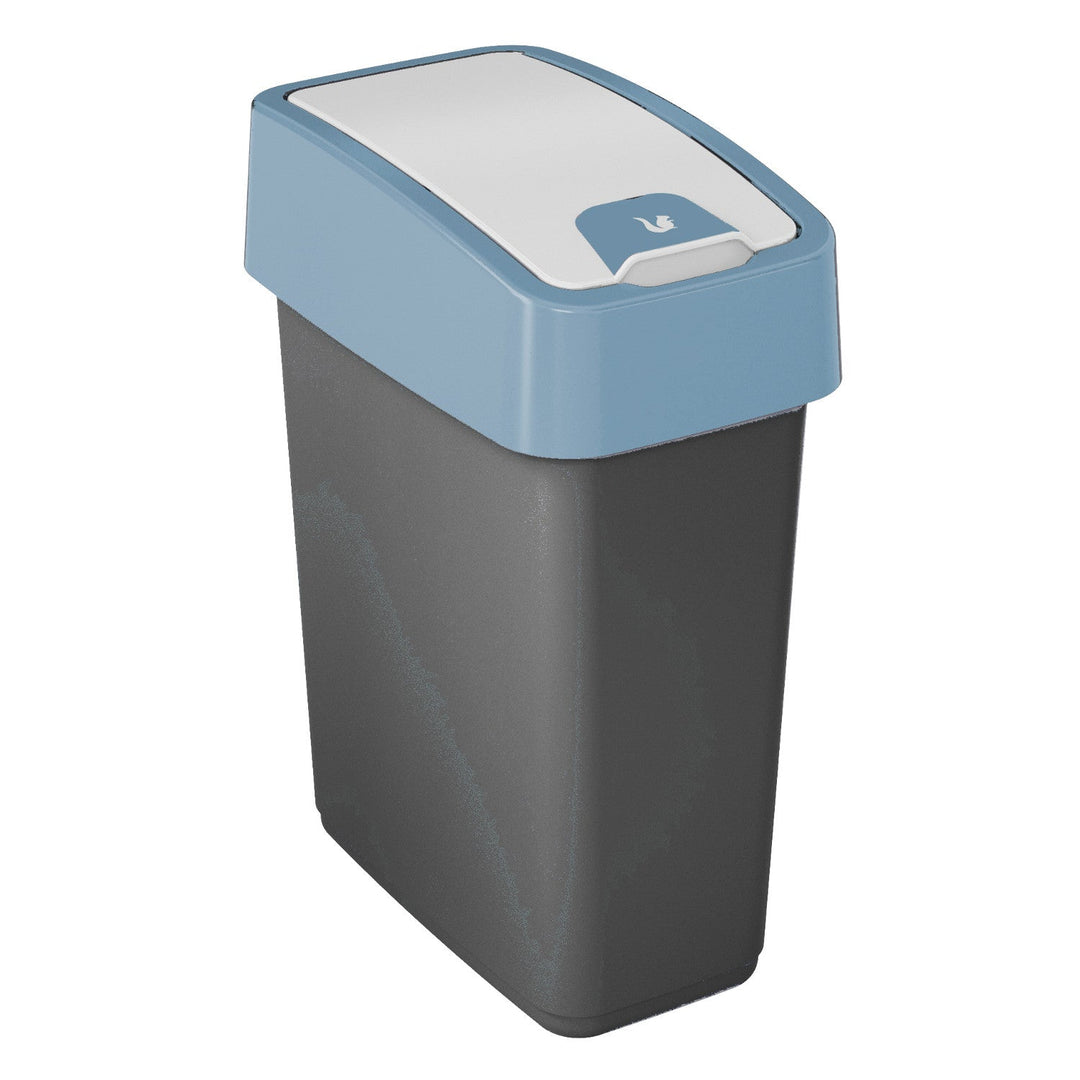 Keeeper Magne 10L Waste Dust Bin with Lift & Flip Push Lid Grey Blue Sturdy Plastic