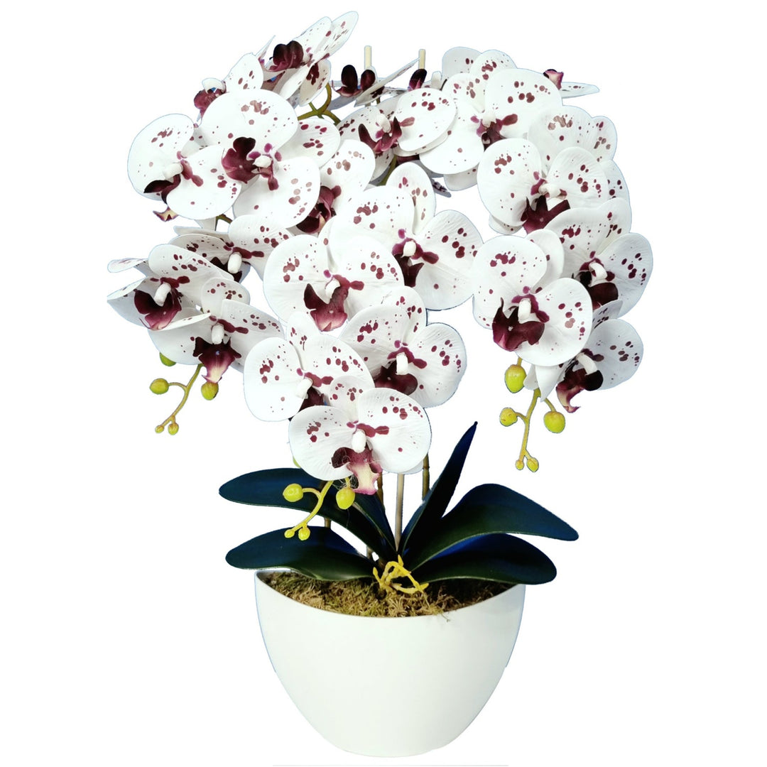 Damich Artificial Orchid in a Flower Pot Plant Artificial Flower Decoration 3-flowering Branches Height About 60cm Spotted White