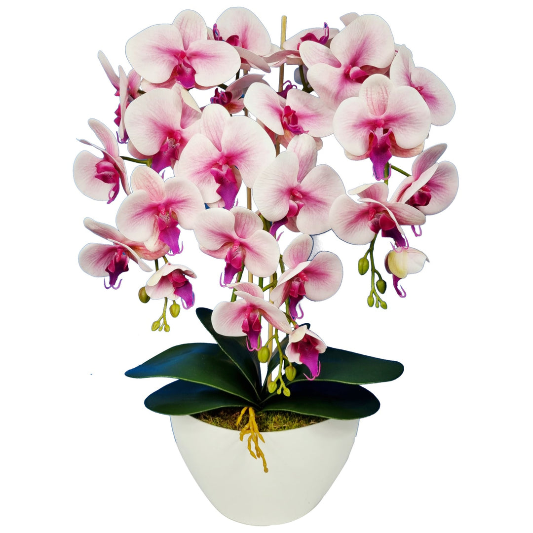 Damich Artificial Orchid in a Flower Pot Plant Artificial Flower Decoration 3-flowering Branches Height About 60cm Pink