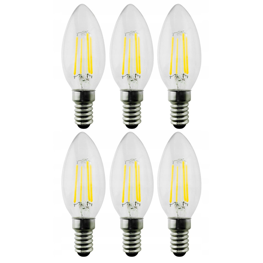 Maclean MCE286 6x Filament LED E14 Bulb, 6W, 230V, WW Warm White 3000K, 806lm, Retro Edison Decorative Candle C35