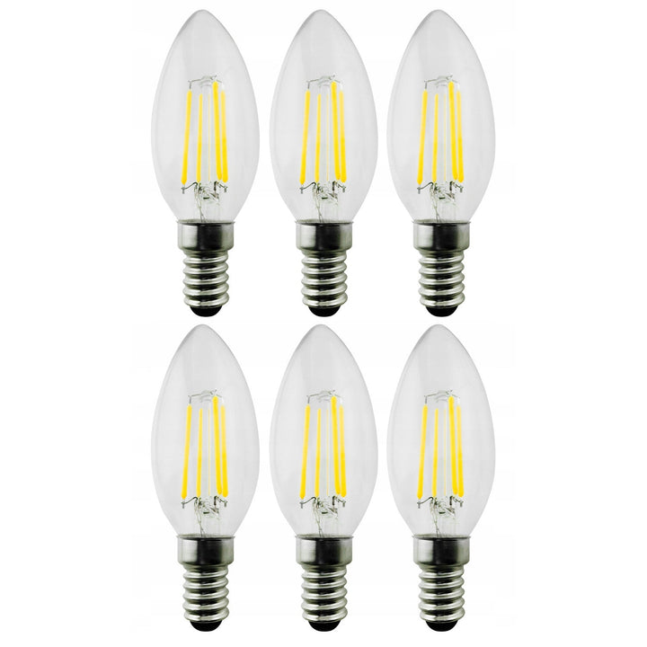 Maclean MCE285 6x Filament LED Bulb E14 Thread, 4W, 230V, WW Warm White 3000K, 400lm, Retro Edison Decorative Candle C35