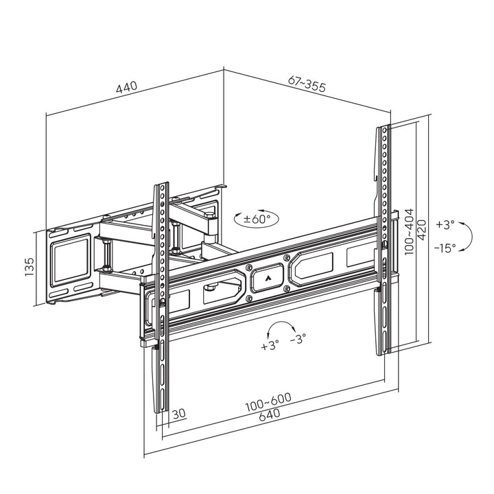 Maclean TV mount, max vesa 600x400, fits curved TVs, 37-80", 35kg, MC-710N