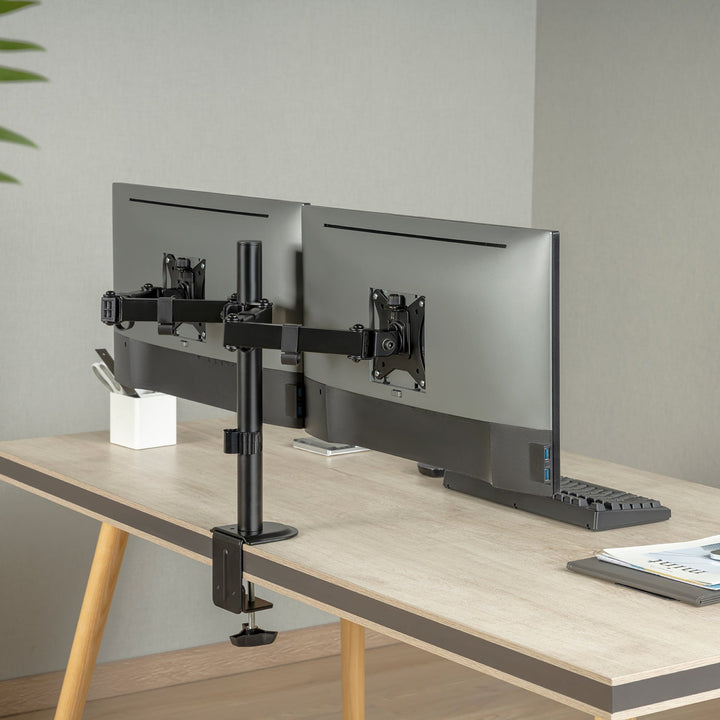 Maclean MC-754N Double Monitor Desk Mount Holder 17"-32" 2x 9kg VESA 75x75 100x100 Tilting Rotating HQ