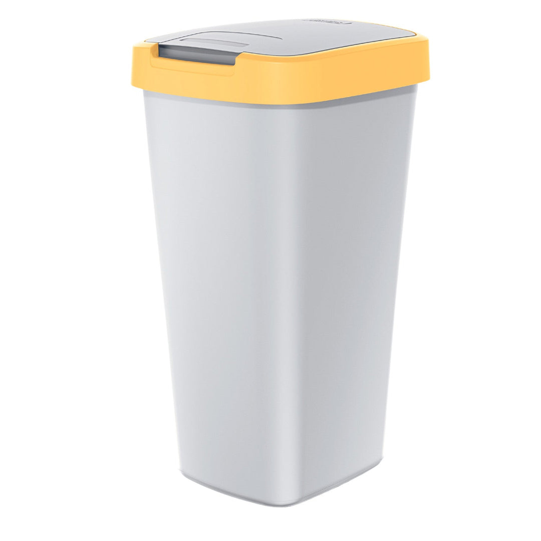 Keden Compacta Q Rubbish Bin with Swing and Hinged Lid 25L Plastic Waste Separation Waste Bin Recycling Waste Collector - ash color with light yellow frame