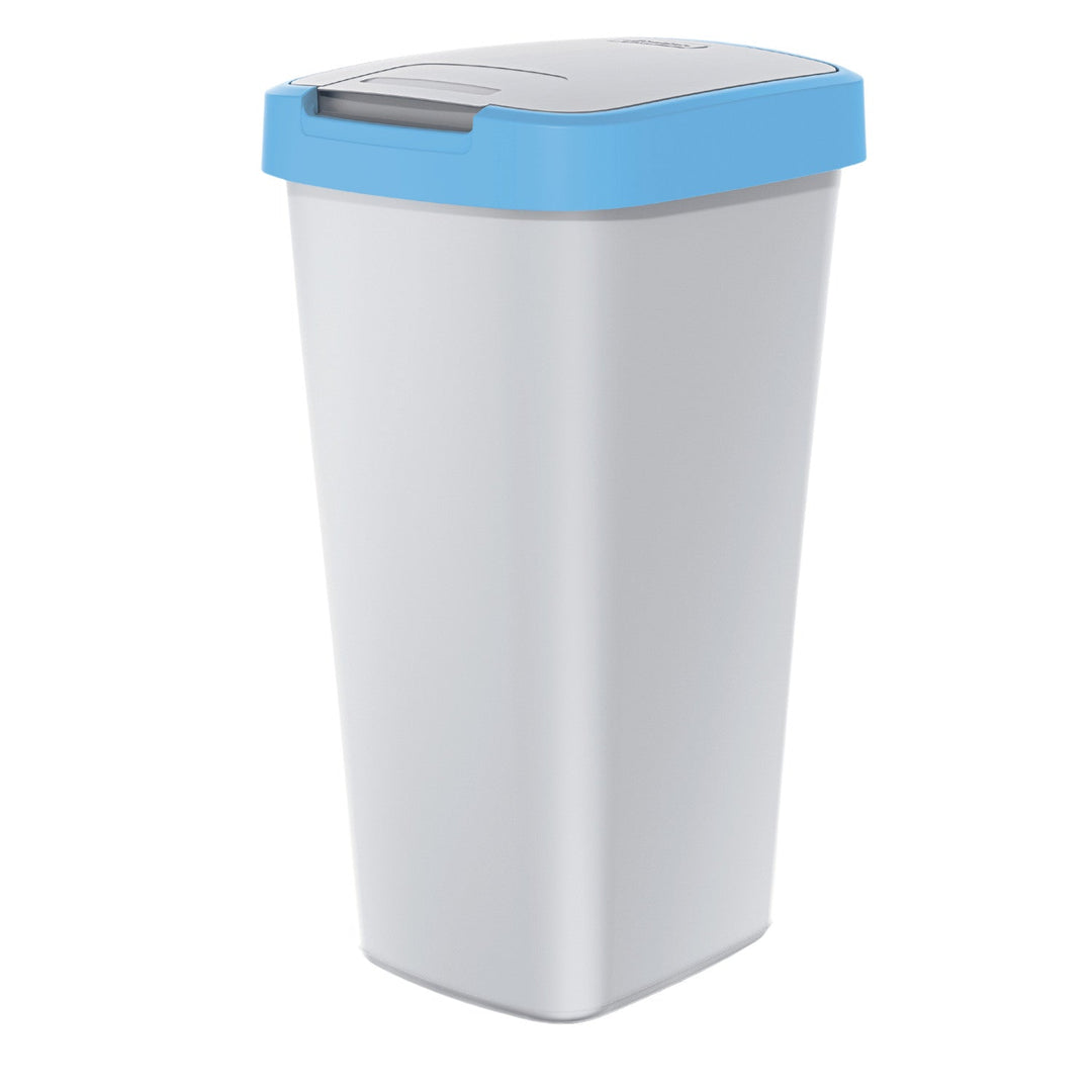 Keden Compacta Q Rubbish Bin with Swing and Hinged Lid 25L Plastic Waste Separation Waste Bin Recycling Waste Collector - ash color with light blue frame