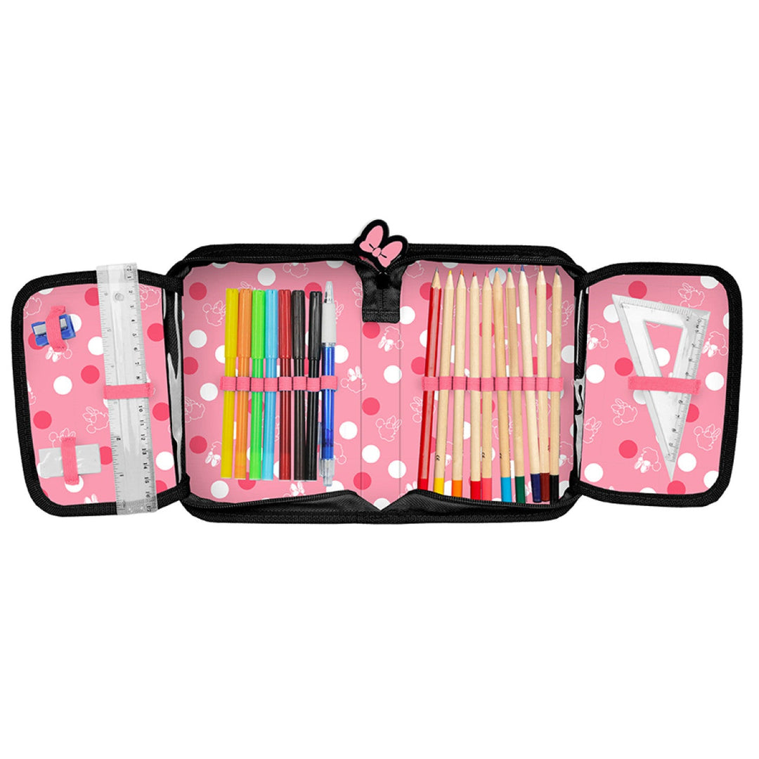 Paso DM23KK-001 Minnie Pencil Case with Accessories School Zipper Crayon Pencil Eraser Ruler