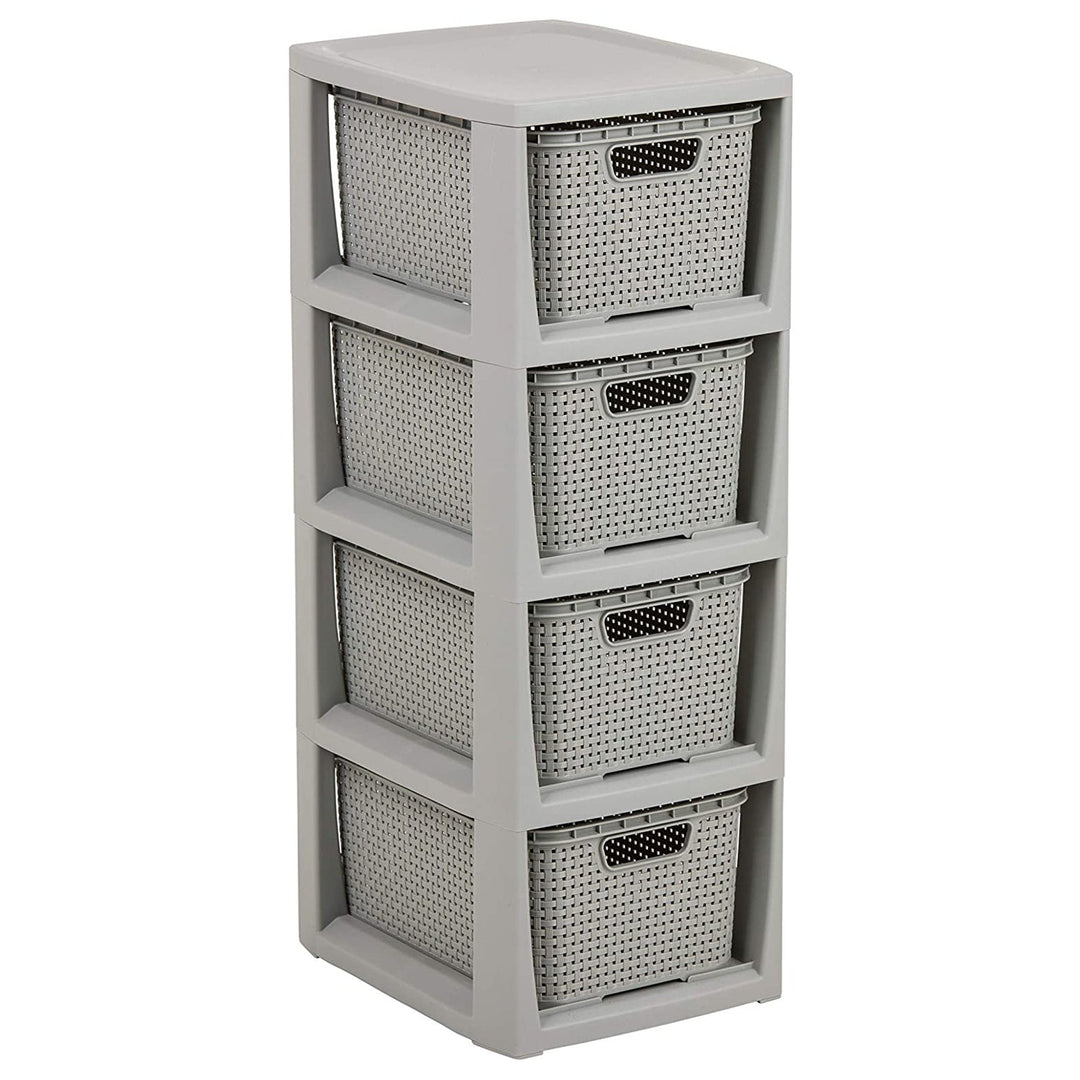 BranQ Rattan Rack with 4 Baskets Drawers with a Capacity of 7 Liters Storage Color Gray