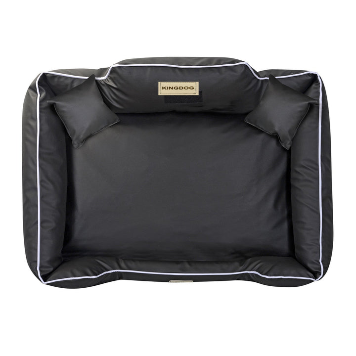 KingDog Ecoshine Dog Bed Playpen Anti-slip Black with White Border Two Small Pillows in the Set 115x95 cm