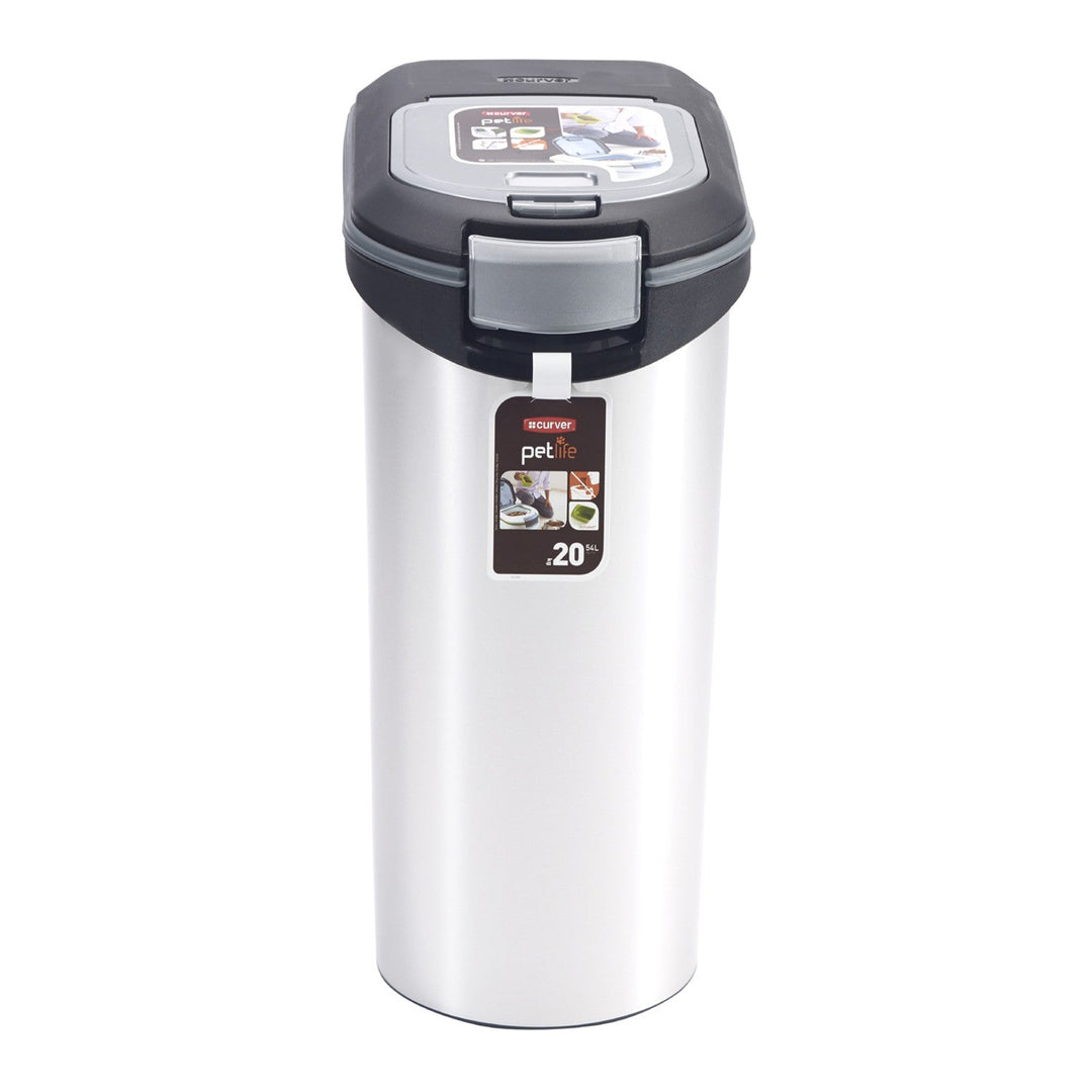 Curver PetLife 20kg silver food storage container.